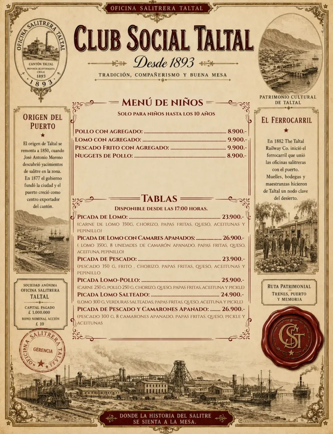 Menú de niños y tablas